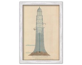 MINOT LEDGE LIGHTHOUSE- Proposed- Not Built- Cohasset/Scituate, Massachusetts  - Drawing and Plan Circa 1850s