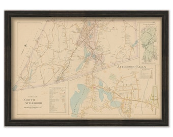 NORTH ATTLEBORO, Massachusetts 1895 Map - Replica or GENUINE Original