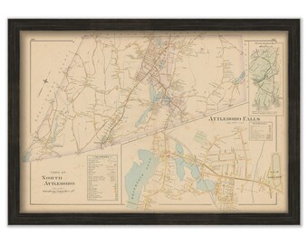 NORTH ATTLEBORO, Massachusetts 1895 Map - Replica or GENUINE Original