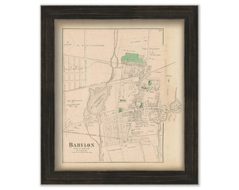 Babylon Village, New York 1873 Map, Replica and GENUINE ORIGINAL