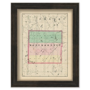 MONTMORENCY COUNTY, Michigan 1873 Map - Replica or Genuine Original