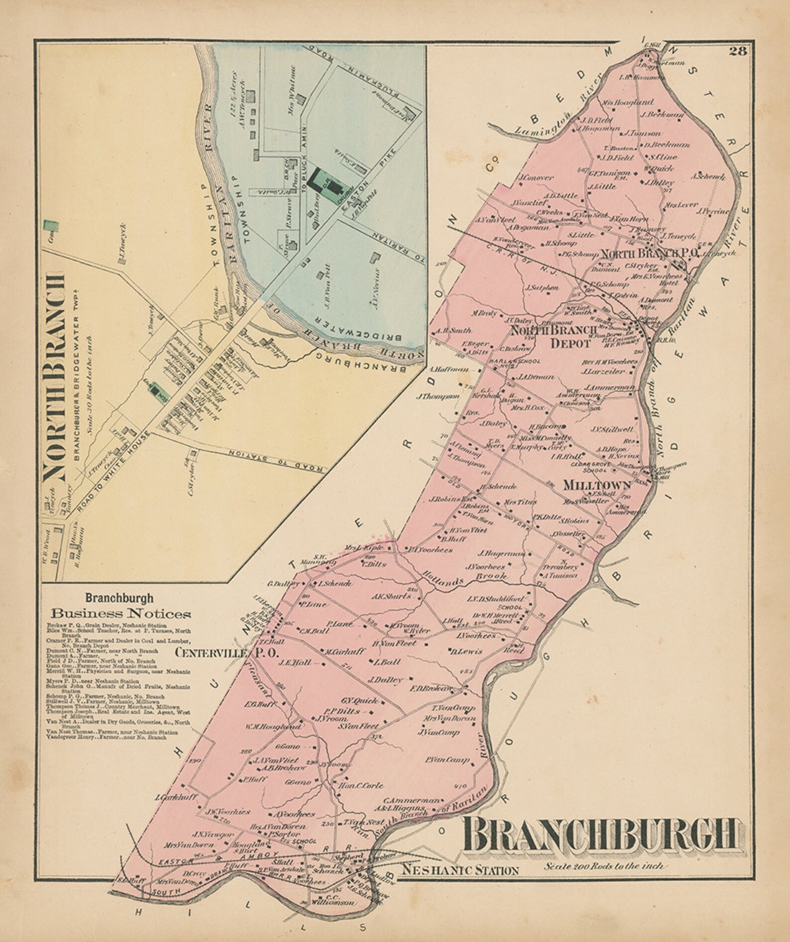 BRANCHBURGH and NORTH BRANCH New Jersey 1873 Replica or Etsy