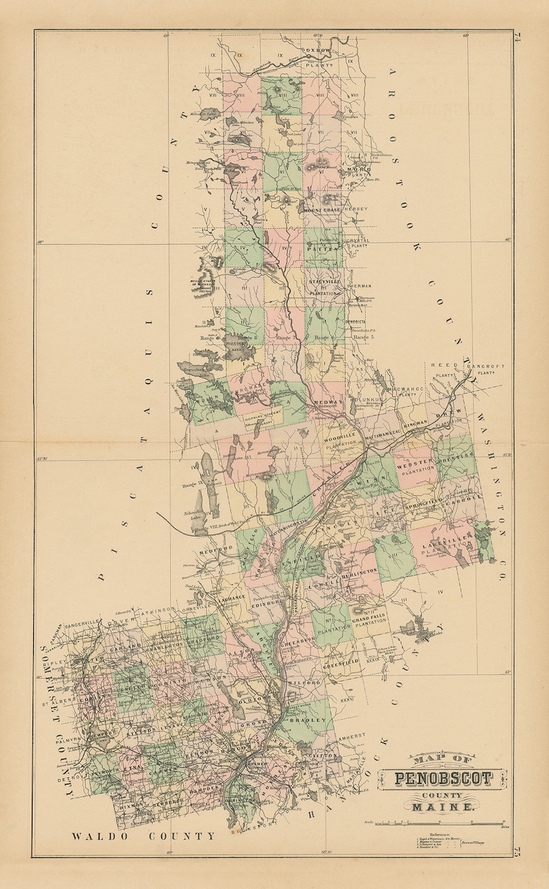 PENOBSCOT County Maine 1890 Map Replica or GENUINE ORIGINAL Etsy