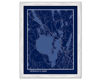 SEBAGO LAKE, Maine -  Contemporary Map Poster Blueprint