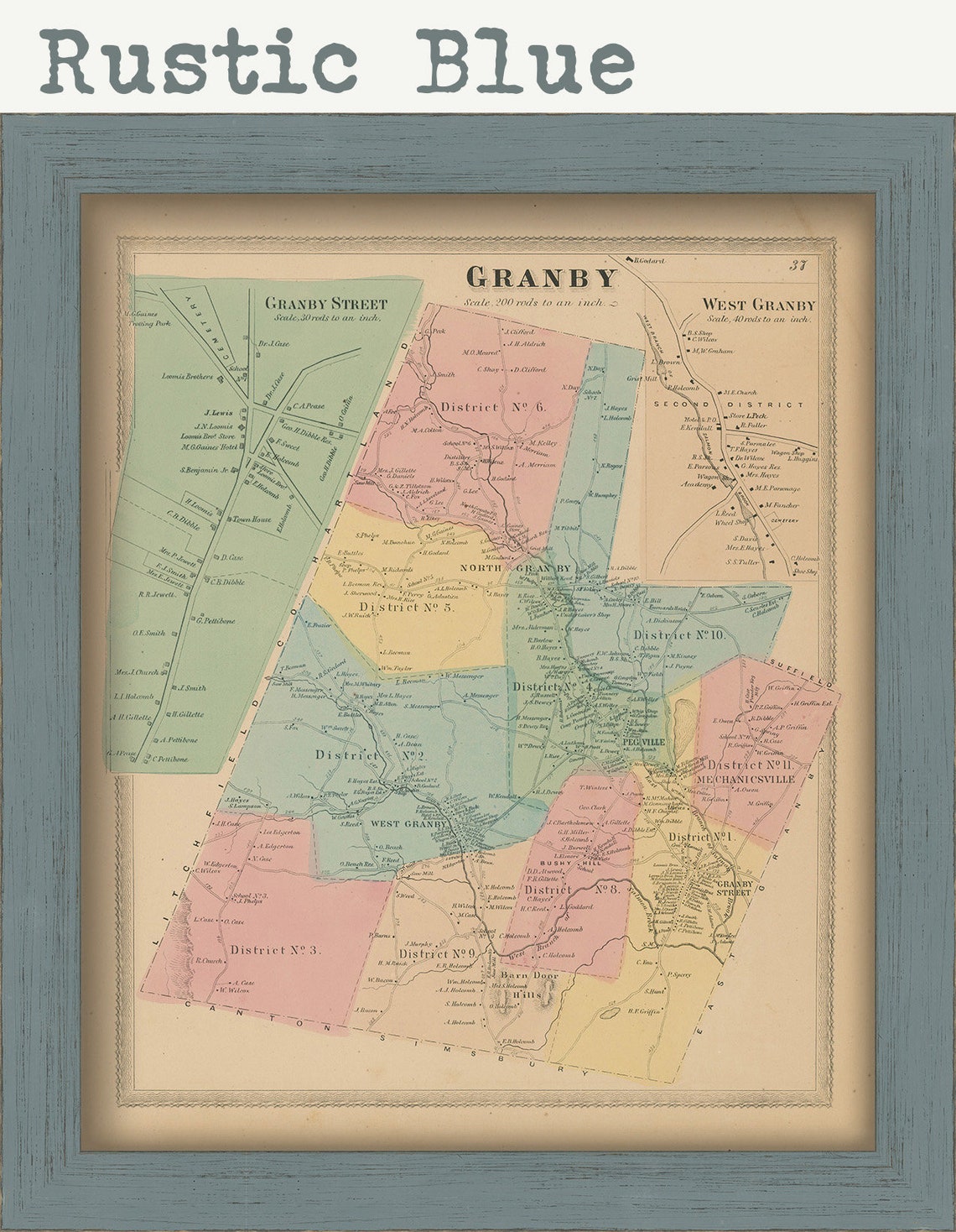GRANBY Connecticut 1869 Map Replica or GENUINE ORIGINAL Etsy