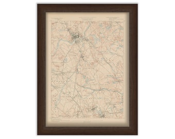 Lawrence, Andover, Reading and Wakefield, Massachusetts 1890 - Topographic Map - Replica and Genuine Original