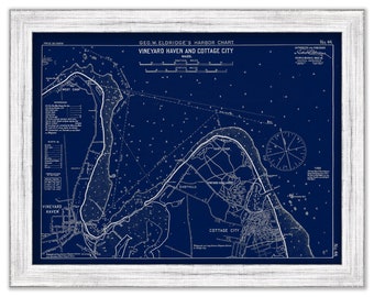 Vineyard Haven & Cottage City Martha's Vineyard - Blue Print - Nautical Chart by George W. Eldridge 1901