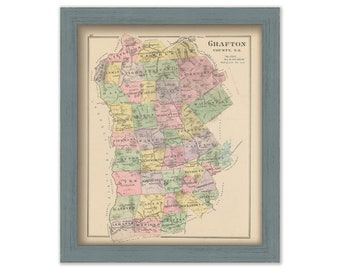 GRAFTON COUNTY, New Hampshire 1892 Map, Replica or genuine ORIGINAL