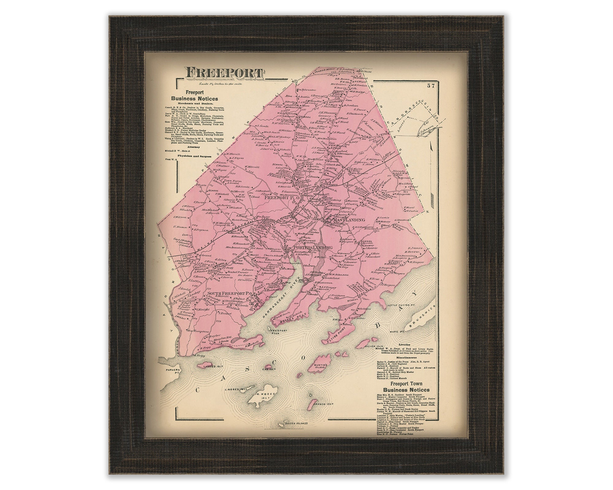 FREEPORT, Maine 1871 Map, Replica or Genuine ORIGINAL