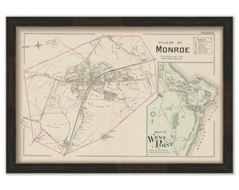 WEST POINT Military Academy and Village of Monroe, New York 1903 Map - Replica or Genuine Original