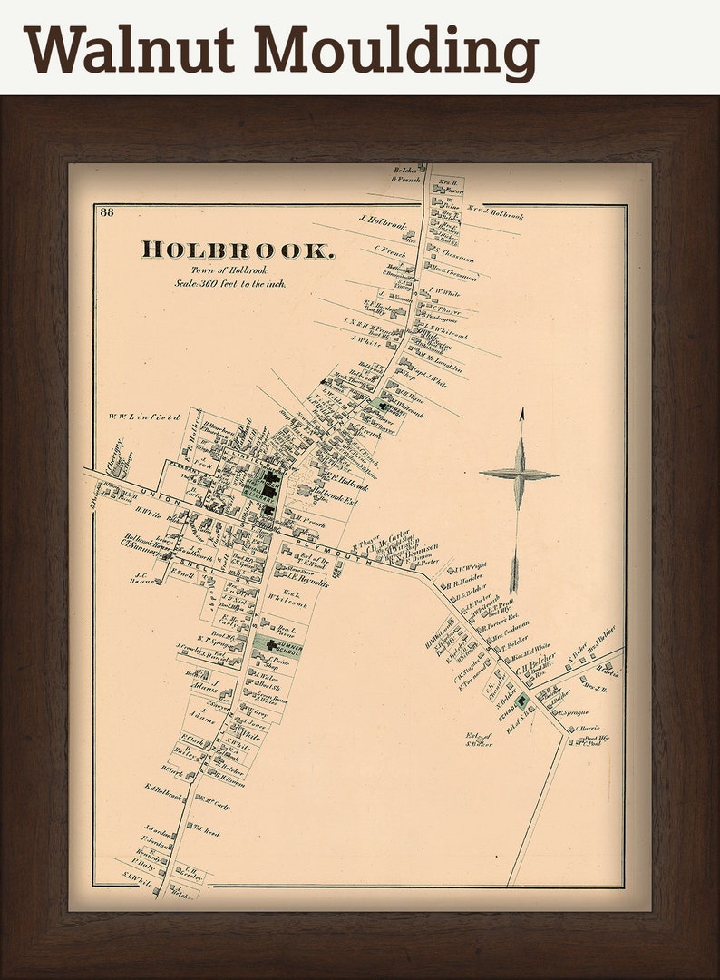 Village of HOLBROOK Massachusetts 1876 Map Replica or Etsy