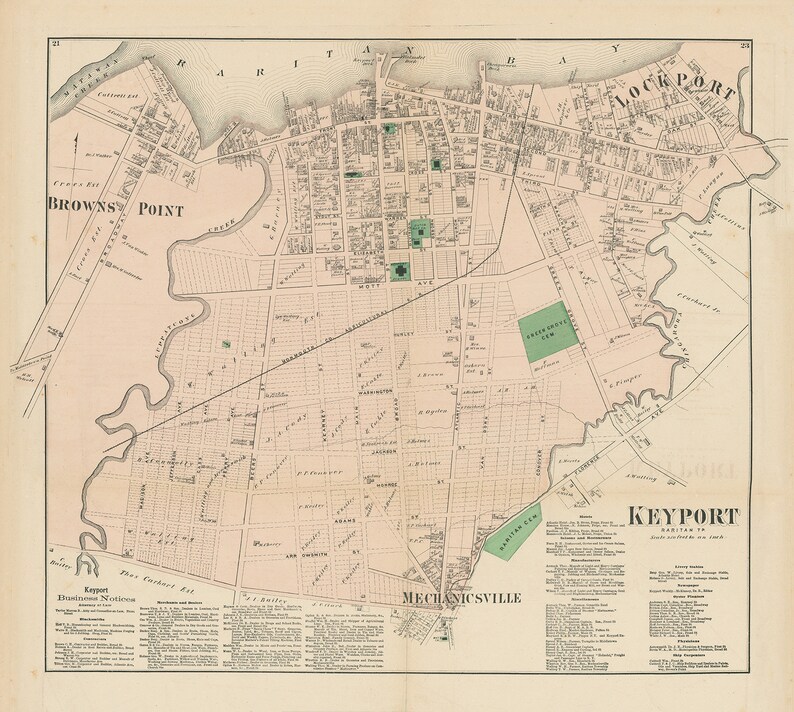 KEYPORT New Jersey 1873 Map Replica or Genuine ORIGINAL Etsy