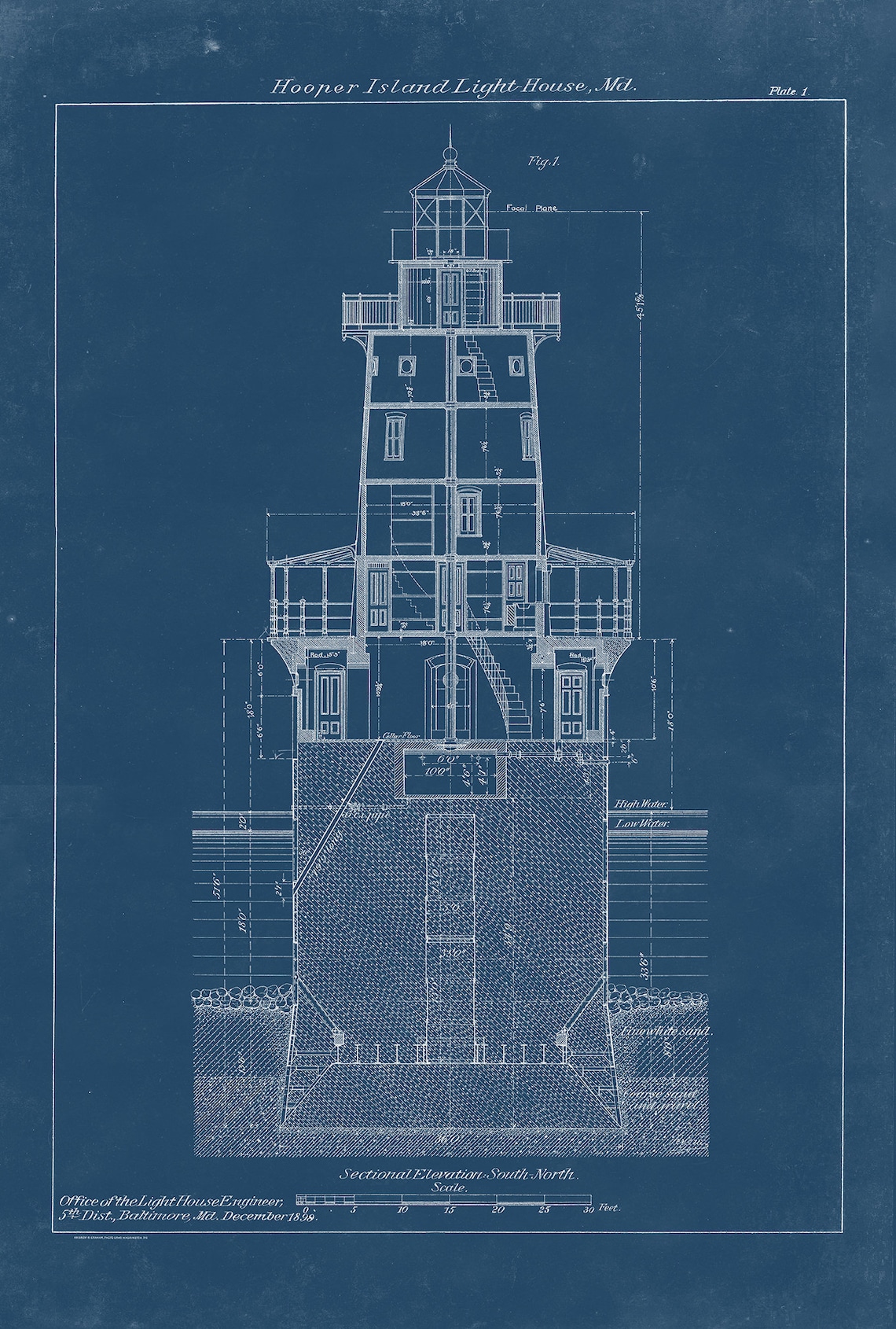 HOOPER ISLAND LIGHTHOUSE, Maryland - Blueprint Drawing and Plan of the ...