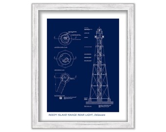 REEDY ISLAND Range Rear Light, Delaware  -   Blueprint Drawing and Plan Poster