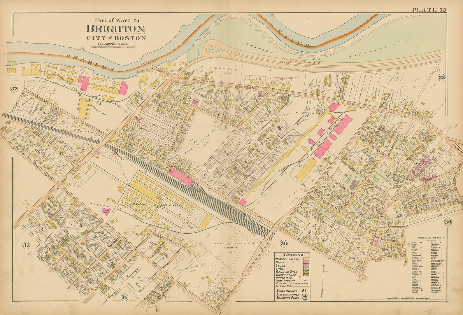 BRIGHTON Massachusetts 1899 map Plate 35 Replica or Etsy