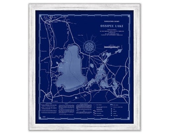 LAKE OSSIPEE, New Hampshire 1958 Nautical Chart Blueprint