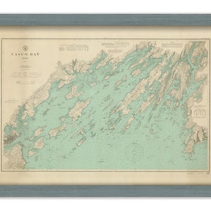 Casco Bay, Maine Nautical Chart 1870 - Colored Version