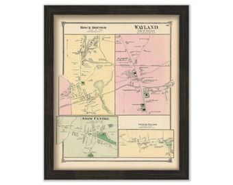 Villages of WAYLAND and STOWE, Massachusetts 1875 Map - Replica or Genuine ORIGINAL