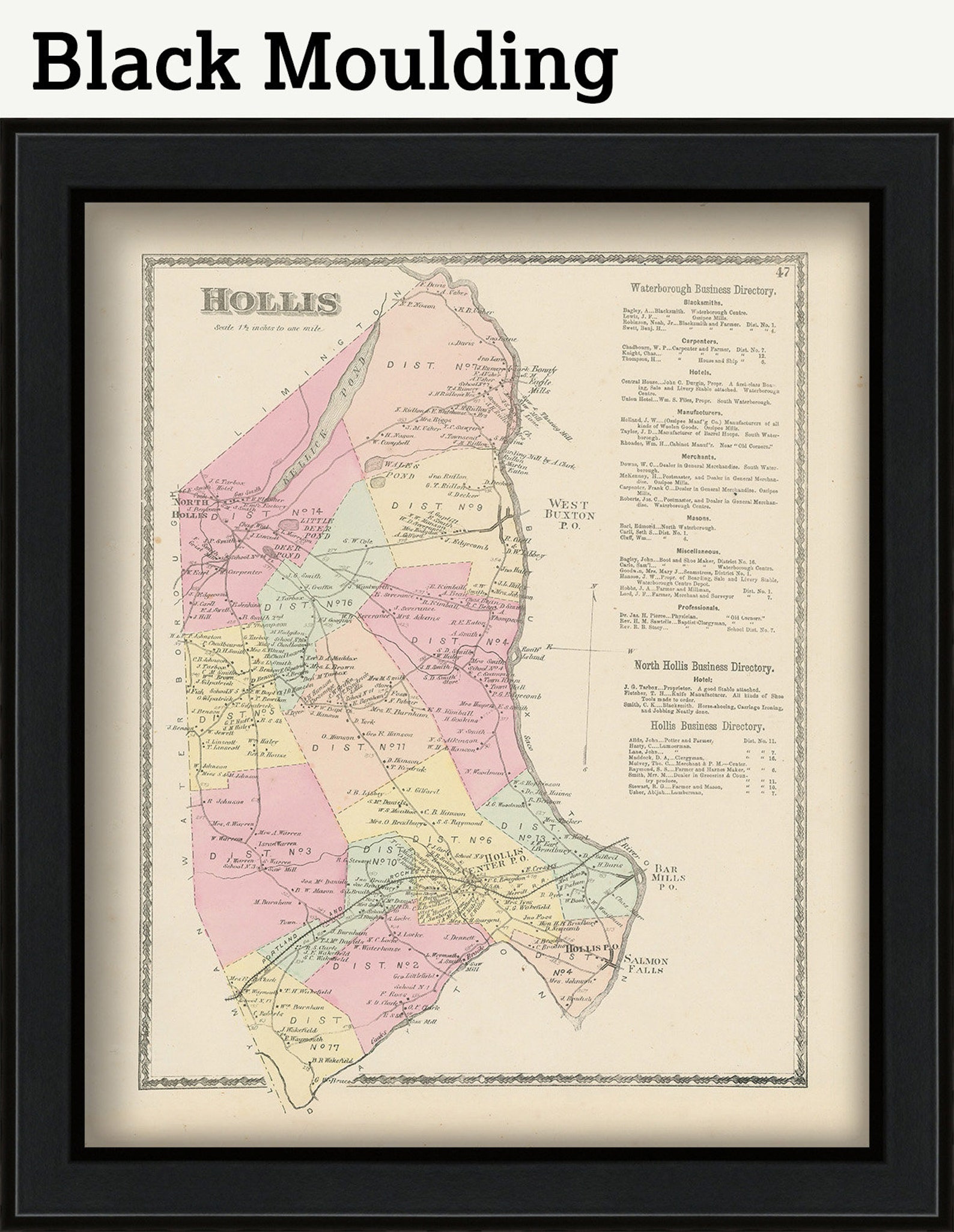 Town of HOLLIS Maine 1872 Map Etsy