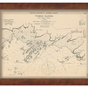 THIMBLE ISLANDS, Connecticut - Nautical Chart by George W. Eldridge 1901