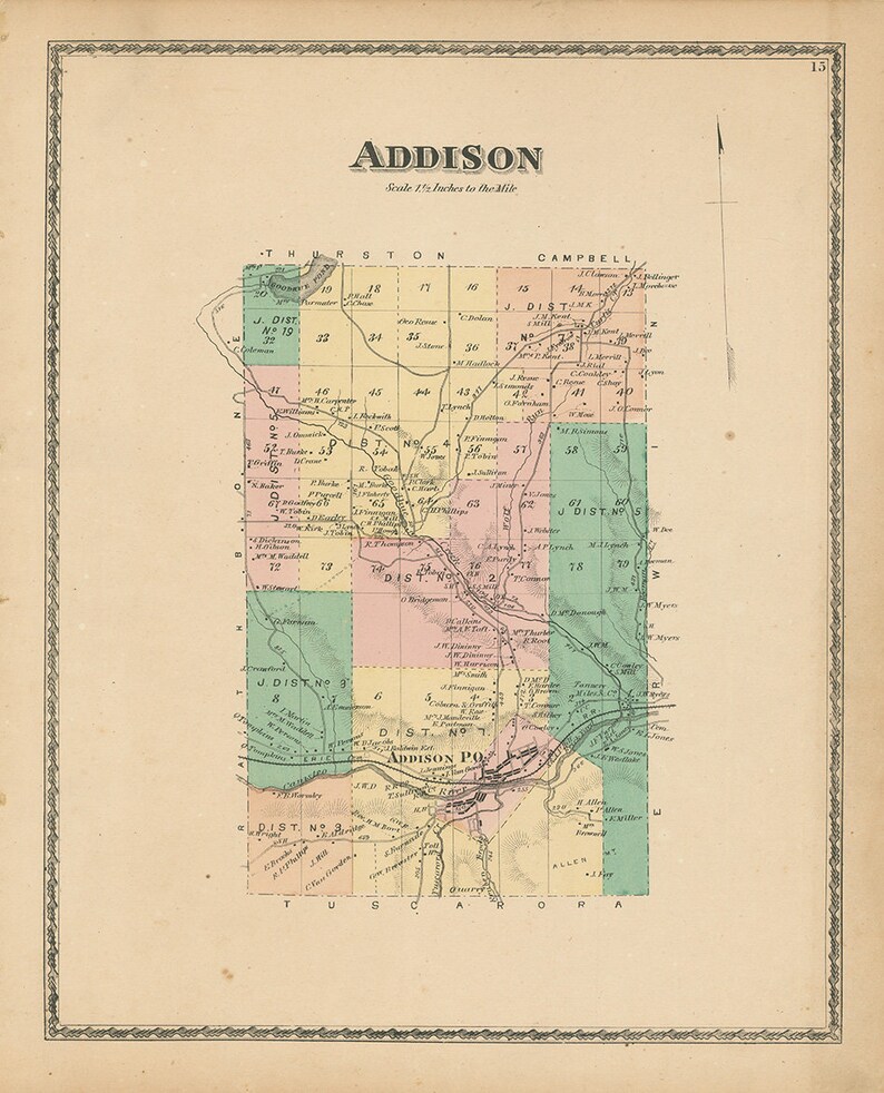 ADDISON New York 1873 Map Replica or Genuine ORIGINAL Etsy