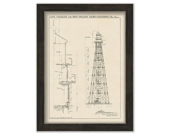 CAPE CHARLES LIGHTHOUSE, Chesapeake Bay, Virginia  -  Drawing and Plan of the Lighthouse as it was in 1893.