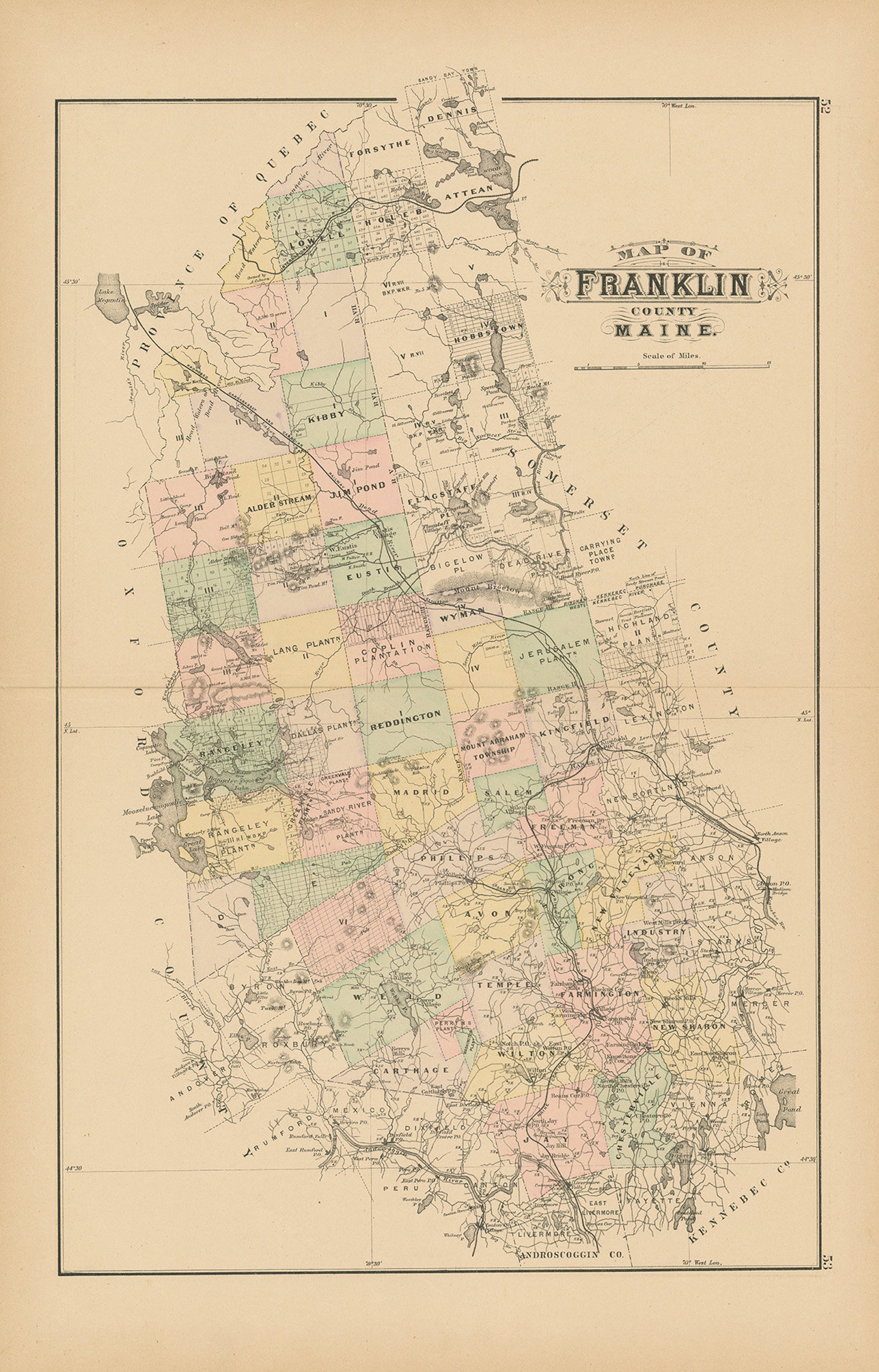 FRANKLIN County Maine 1890 Map Replica or GENUINE ORIGINAL Etsy