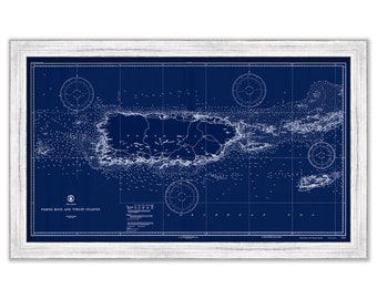 Puerto Rico and VIRGIN ISLANDS  - St Thomas, St Croix, St John, Virgin Gorda, Tortola and Josh Van Dyke -  1931 Nautical Chart Blueprint