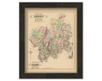 Lincoln and Sagadahoc Counties, Maine 1890 Map, Replica or GENUINE ORIGINAL