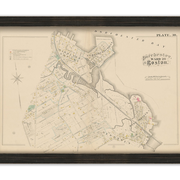 DORCHESTER, Boston, Massachusetts 1882 Map - Replica or Genuine ORIGINAL -  Neponset, Port Norfolk