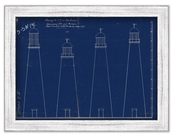 NEW LONDON HARBOR Lighthouse, Connecticut  - Blueprint Sketch of 4 elevations of the proposed lighthouse 1797.