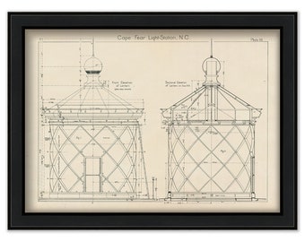 CAPE FEAR LIGHTHOUSE, Bald Head Island, North Carolina  - Detailed Drawing of the Lighthouse Lantern Room 1860