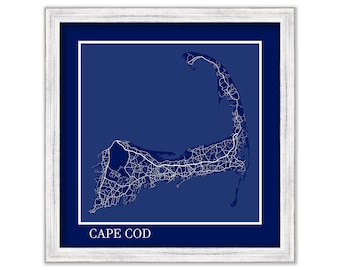 CAPE COD, Massachusetts - Contemporary Map Poster in Blue - Many Cape residents see Cape Cod as an Island, beginning and ending at the Canal