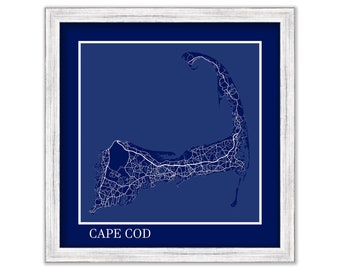 CAPE COD, Massachusetts - Contemporary Map Poster in Blue - Many Cape residents see Cape Cod as an Island, beginning and ending at the Canal