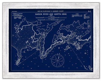 Darien River & Scotts Cove, Connecticut - Blue Print - Nautical Chart by George W. Eldridge 1901
