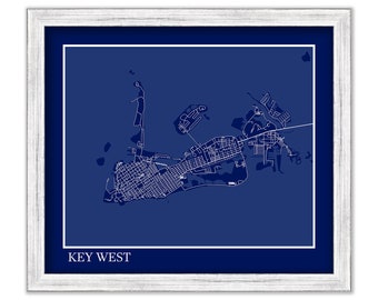 KEY WEST, Florida  -   Contemporary Map Poster Blueprint