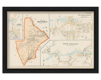 Town and Villages of WALPOLE, Massachusetts 1888 Map