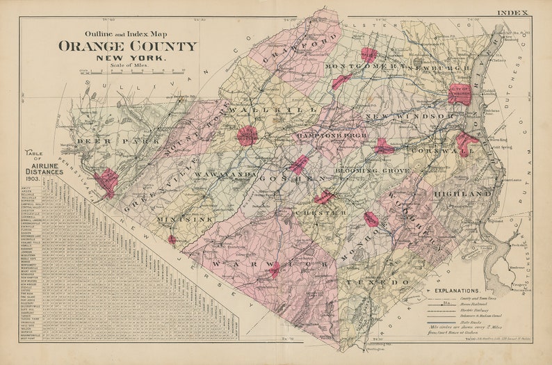 Town of CRAWFORD and Village of PINE BUSH New York 1903 Map Etsy