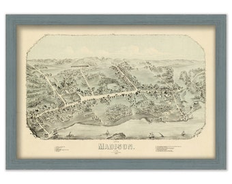 MADISON, Connecticut, Bird's Eye View Map - 1881