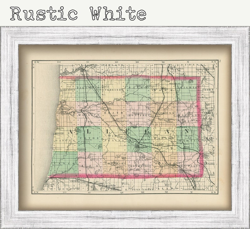 ALLEGAN COUNTY Michigan 1873 Map Replica or Genuine Etsy