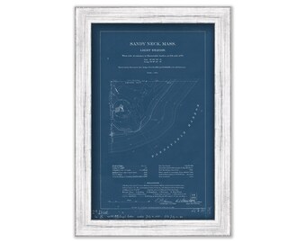 SANDY NECK LIGHTHOUSE, Barnstable, Massachusetts  - Blueprint Site Plan of the Lighthouse and Keeper House in 1886