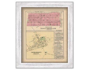 NEW CUMBERLAND and CHURCHTOWN, Pennsylvania 1872 Map - Replica or Genuine Original