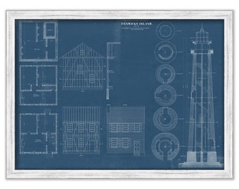 FENWICKS ISLAND LIGHTHOUSE, Delaware/Maryland  - Blueprint Drawing and Plan of the Lighthouse as it was in 1857.