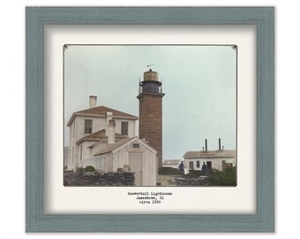 BEAVERTAIL LIGHTHOUSE, Jamestown, Rhode Island - Colorized Old Photo of the Lighthouse in 1890