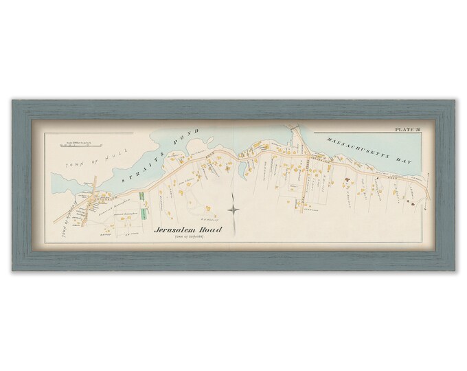 JERUSALEM ROAD, COHASSET, Massachusetts 1888 Map Colored Reproduction