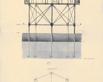 CROSS LEDGE LIGHTHOUSE, Delaware  - Drawing and Plan of the Lighthouse as it was in 1856.
