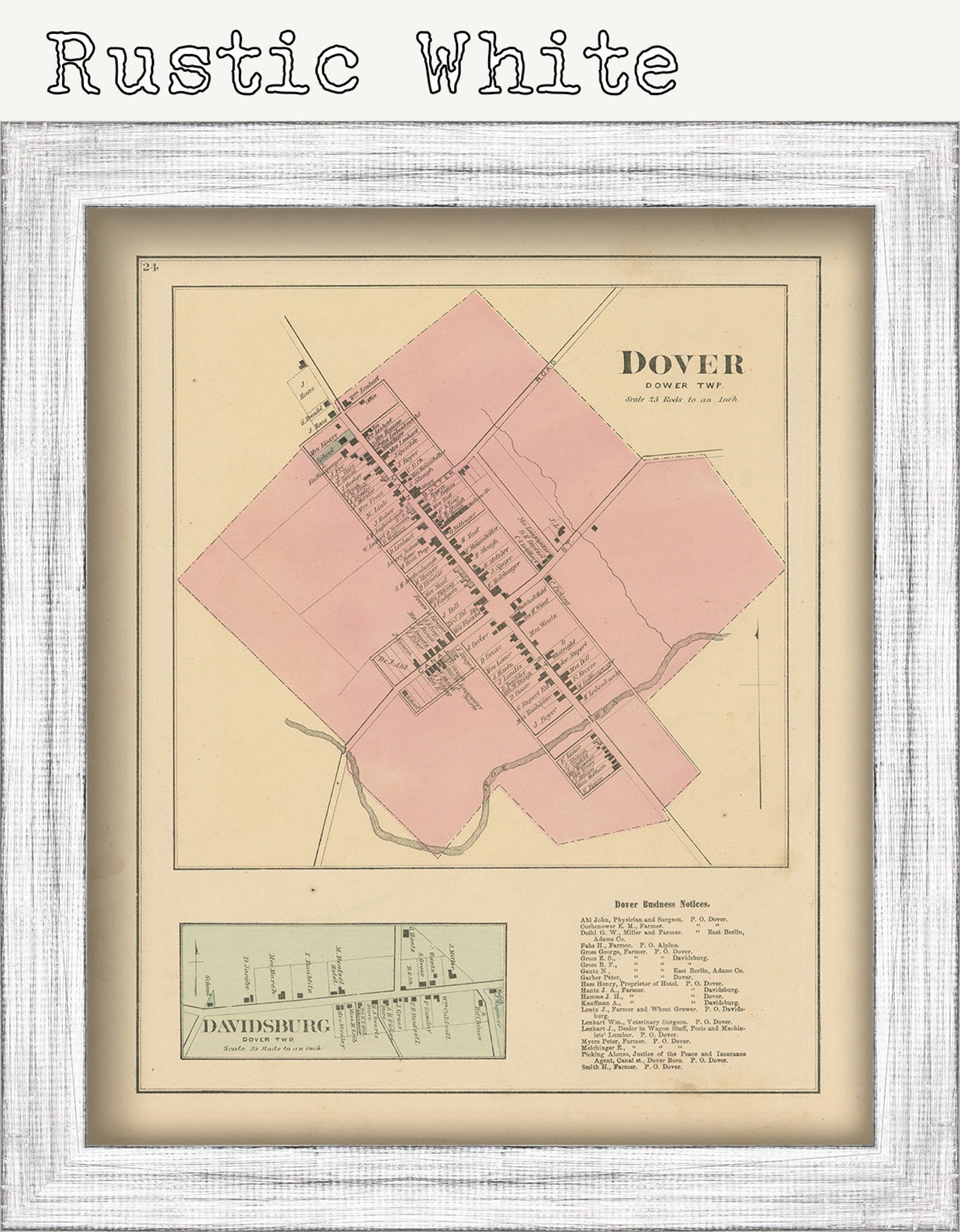 Village of DOVER Pennsylvania 1876 Map Replica or Genuine Etsy