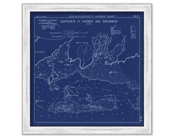 Greenwich and Captain's Island Harbor, Connecticut - Nautical Chart Blueprint by George W. Eldridge 1901