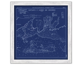 Greenwich and Captain's Island Harbor, Connecticut - Nautical Chart Blueprint by George W. Eldridge 1901