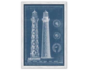 CAPE ANN LIGHT, Massachusetts  - Blueprint Drawing and Plan of the Lighthouse as it was in 1859.